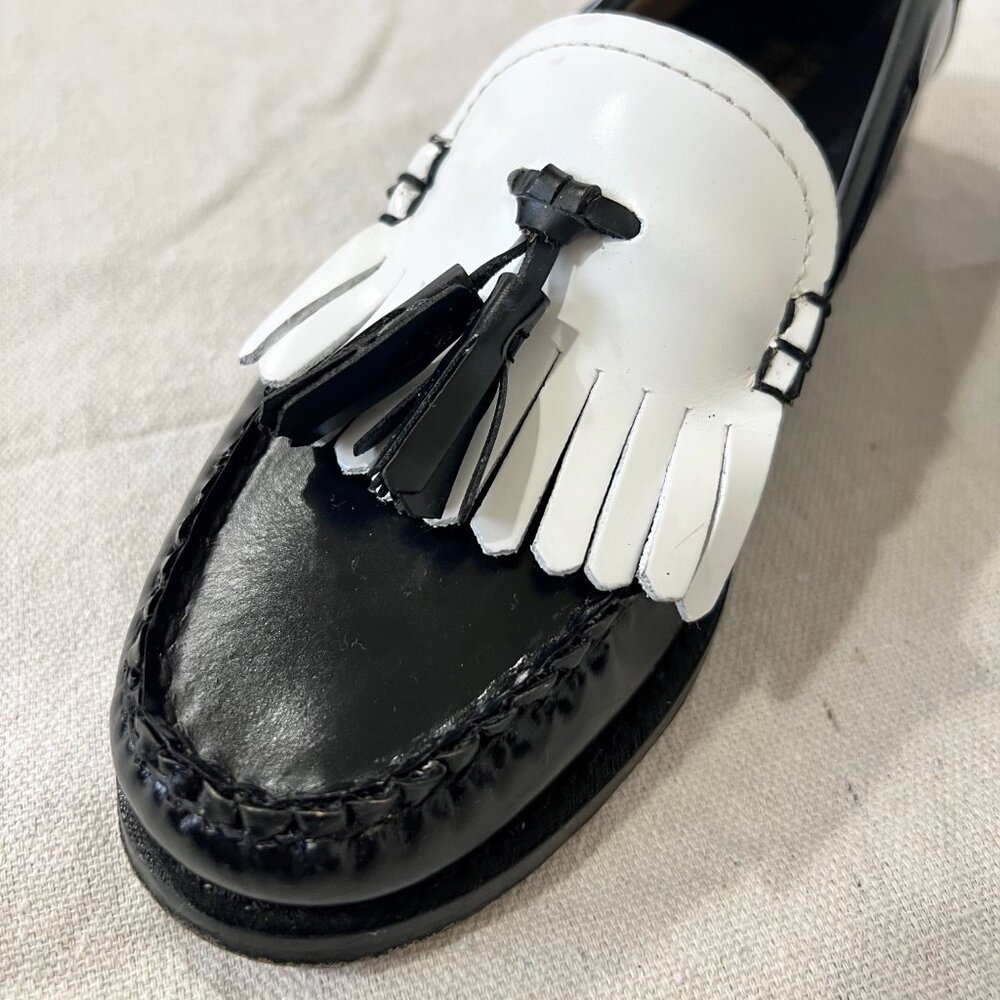 Weejuns Esther Kiltie Leather Tassel Loafers Black & White Size 6 - Picture 10 of 15